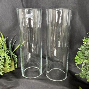 Set of 2 vintage BLENKO clear blown glass hurricane shade chimney candle covers